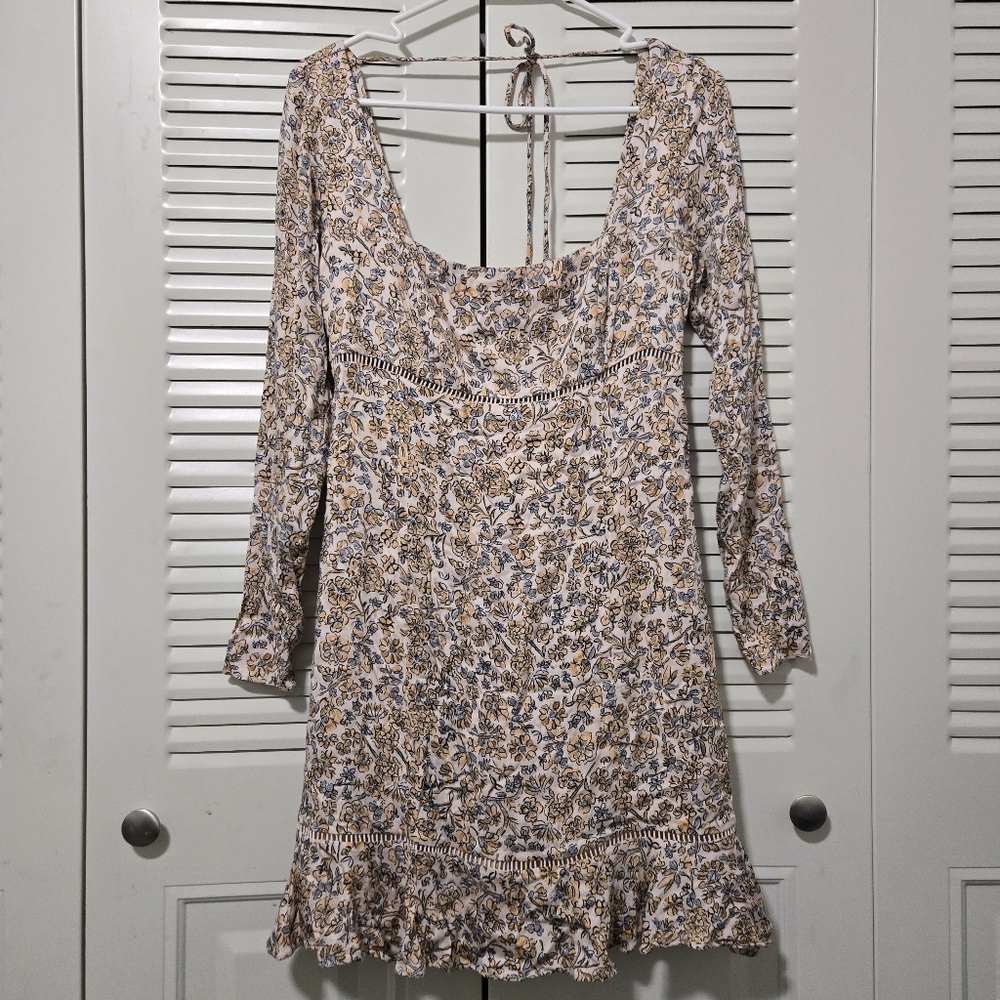 Free People Women's Boheme Mini Dress, Ivory Combo, Off White, Floral Size 4